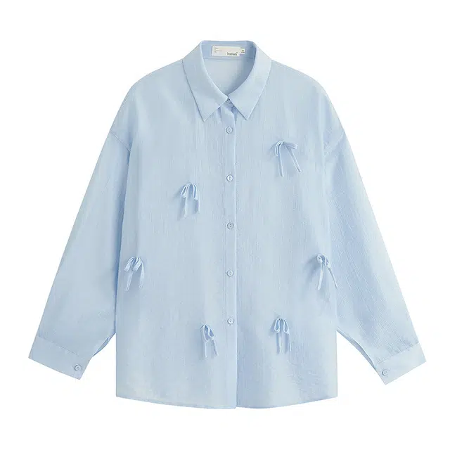 茵曼 温柔时尚舒适纯色宽松长袖衬衫 女款