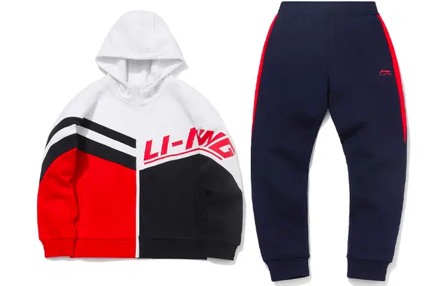 李宁儿童 运动生活系列 童装 加绒收口开衫连帽卫衣长裤休闲运动套装 儿童款 白色