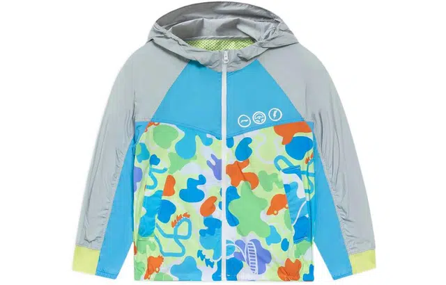 李宁儿童 童装 运动生活系列 撞色拼接长袖连帽风衣 男童女童 蓝色