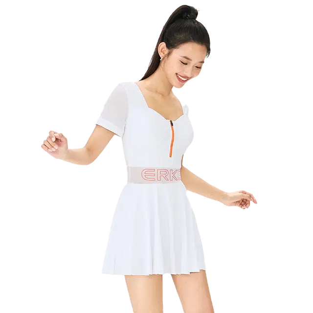 鸿星尔克 纯色修身遮肚简约连体泳装 白色