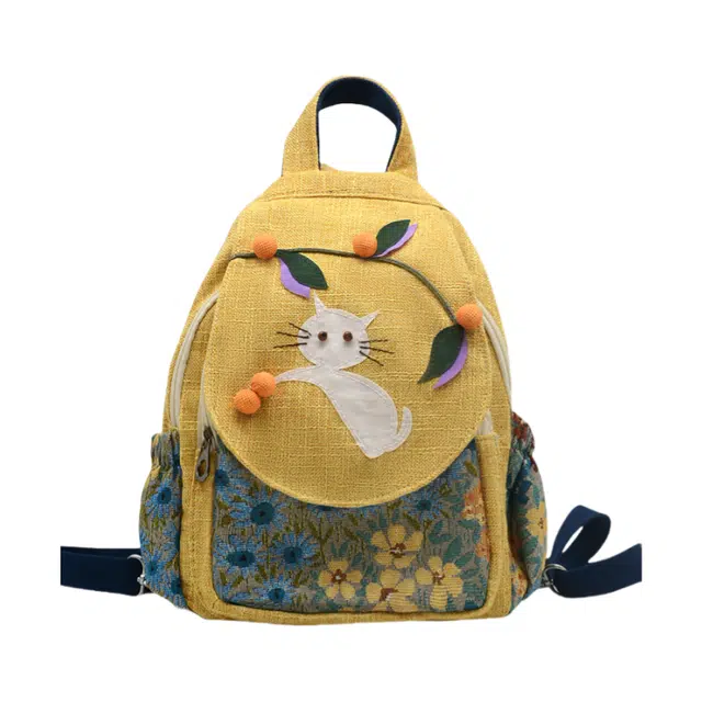 南潇湘 复古风百搭潮流通勤简约小众 棉麻 双肩包 女款 黄色