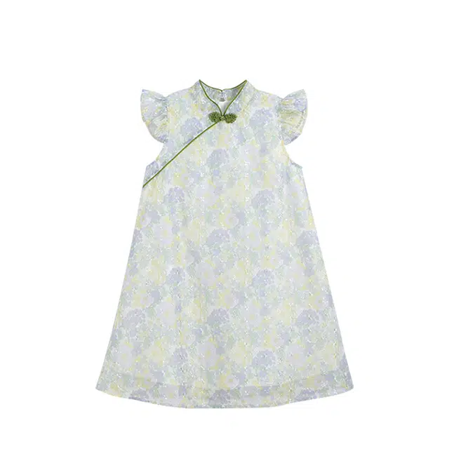 英氏 童装 新中式盘扣立领飞袖裙子夏季薄款汉服连衣裙中大童女童儿童连衣裙 儿童款