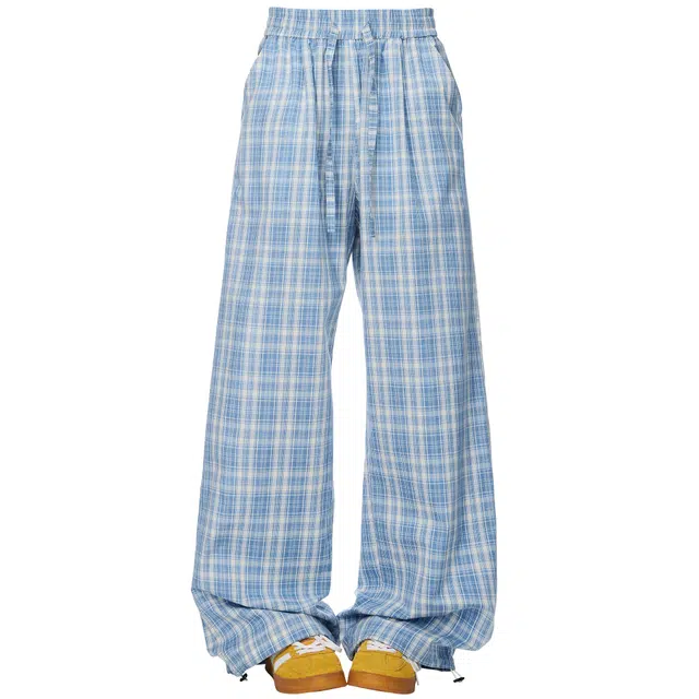 稻草人 美式高街时尚潮流高腰格子条纹设计感阔腿裤子垂感高级感宽松纯棉百搭舒适透气直筒休闲裤 女款