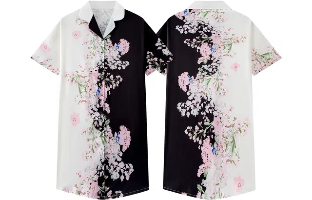 宫蝶 冰丝短袖宽松睡衣家居服薄款国风休闲可爱开衫夏季睡裙 女款