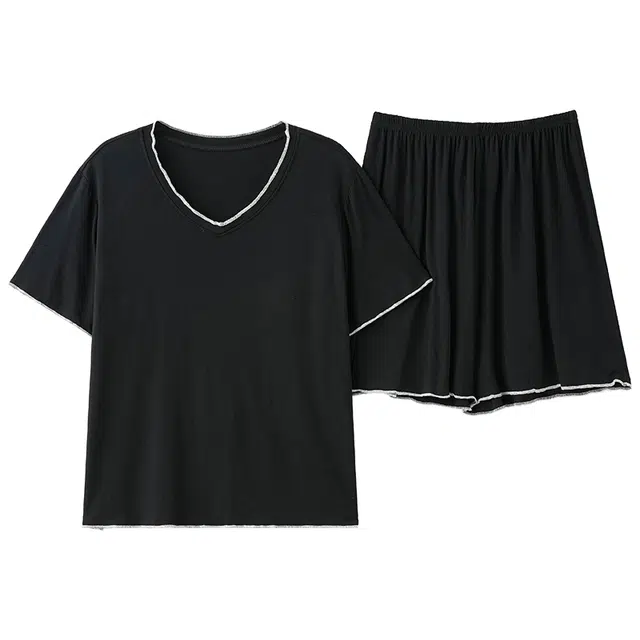 好福份 带胸垫短袖三分裤纯色百搭休闲可外穿家居服睡衣套装 女款