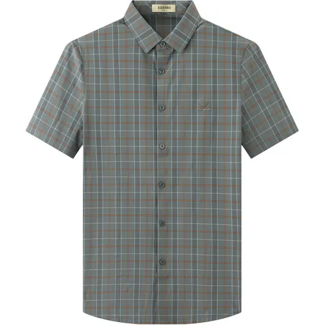 爱登堡 商务休闲通勤日常舒适百搭格子翻领短袖衬衫 男款