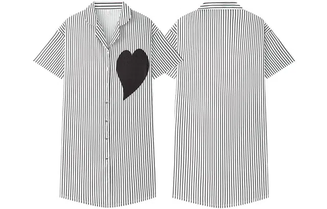 宫蝶 冰丝短袖宽松睡衣家居服薄款休闲条纹开衫夏季睡裙 女款