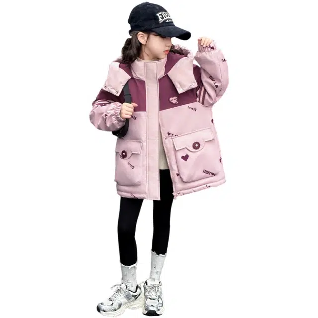 雅鹿棉衣 爱心连帽舒适百搭 粉色 青少年