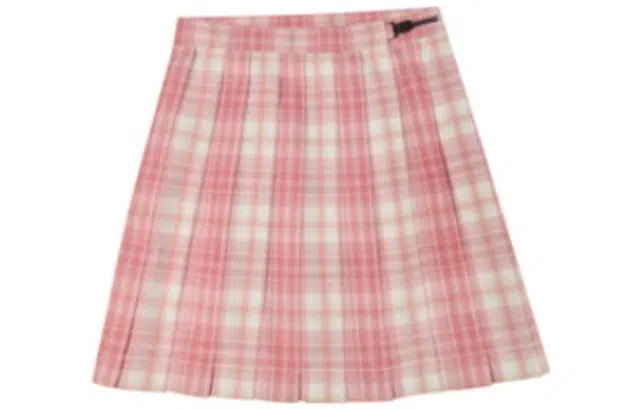 森女部落 格子高腰百褶制服裙装 粉色
