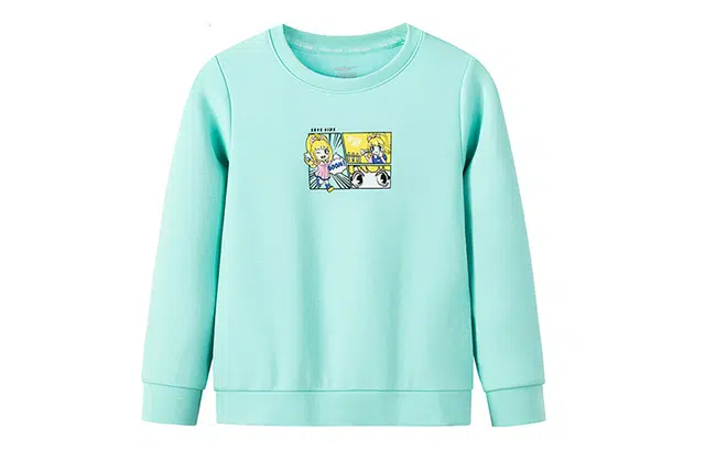 鸿星尔克儿童 卡通套头圆领卫衣 儿童款 淡青绿