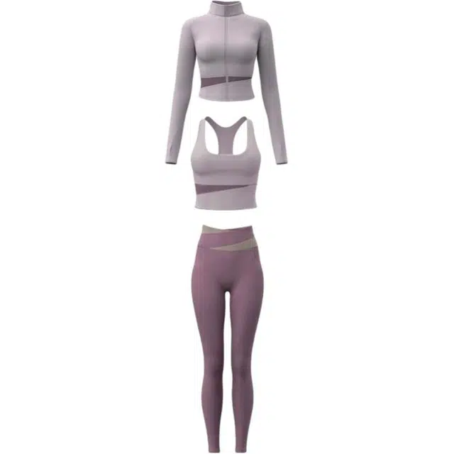 欧迪芬  欧若风蜜桃拼色三件套裸感无缝外套免穿胸垫文胸背心瑜伽裤速干跑步健身服套装出游运动普拉提臀高腰高弹力显瘦  瑜伽套装  女款