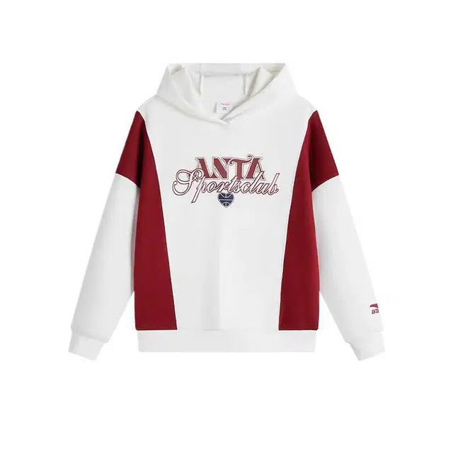 安踏儿童卫衣 时尚字母连帽长袖 柳絮白 青少年