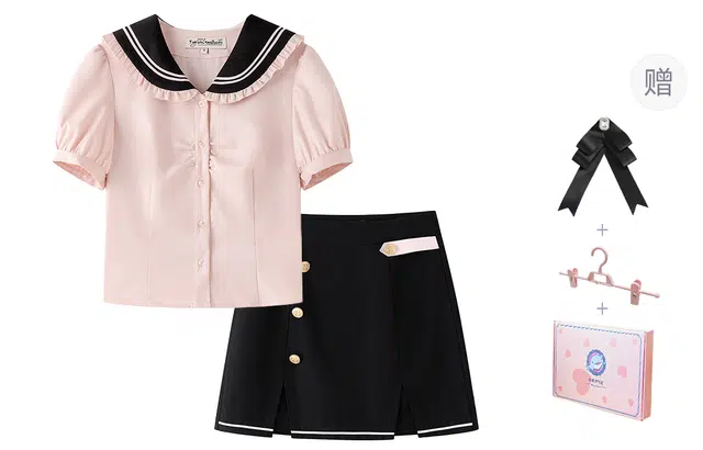 东鲸岁时记 拼色条纹海军领短袖衬衫包臀裙制服 女款 礼盒装