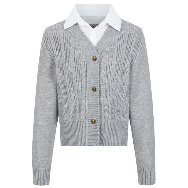 九条喵 假两件毛衫衬衫领毛衣针织衫制服 女款