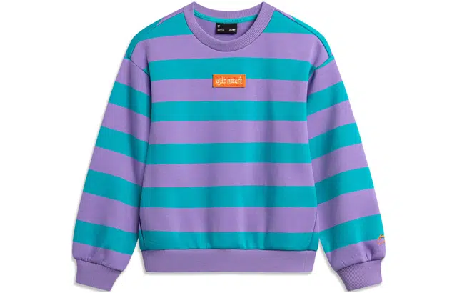 李宁儿童 条纹圆领套头宽松卫衣 儿童款 潮女绿紫彩条