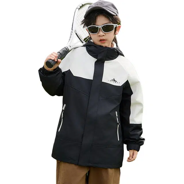 棉致 拼色字母连帽拉链舒适长袖夹克外套 青少年