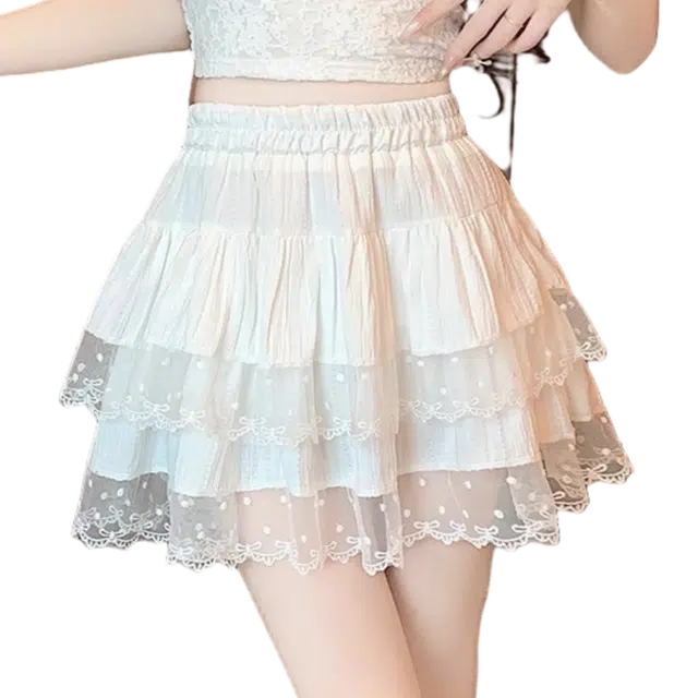 北极绒 蕾丝花边小个子高腰芭蕾风蓬蓬休闲短裙 女款