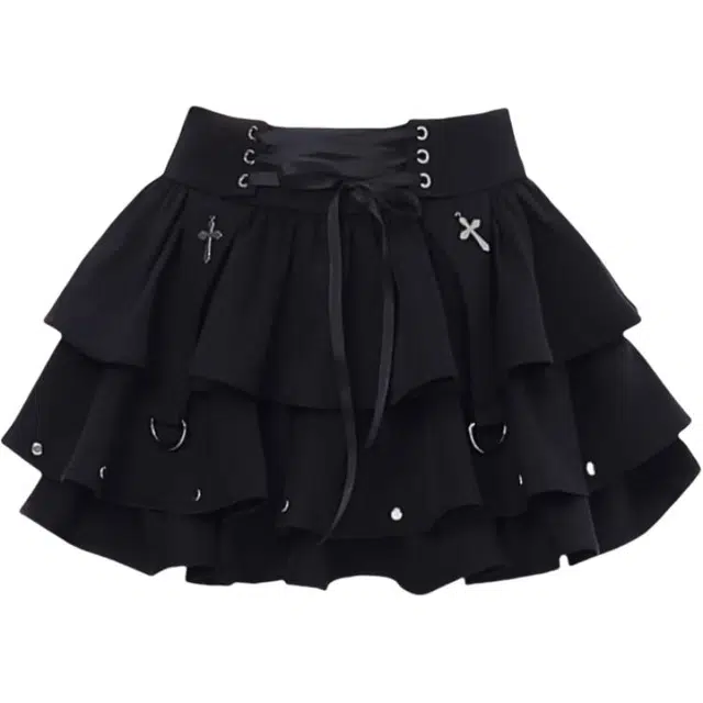 哒头下雨不愁 辣妹小众设计感蛋糕裙高腰通勤休闲短裙 女款 黑色