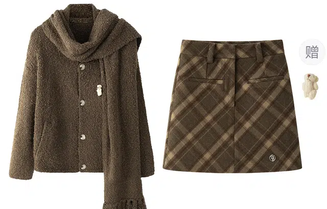 东鲸岁时记 学院风宽松韩系穿搭针织衫格纹气质半身裙裙装套装 女款