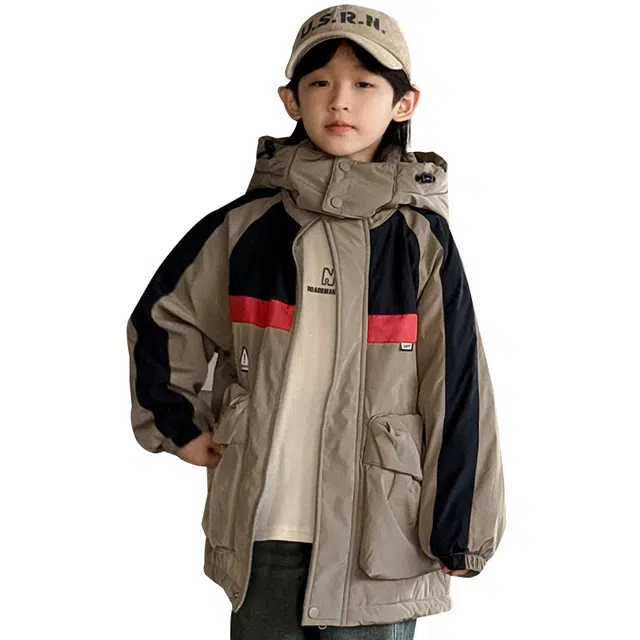 雅鹿棉衣 时尚洋气休闲宽松拼色 咖色 青少年