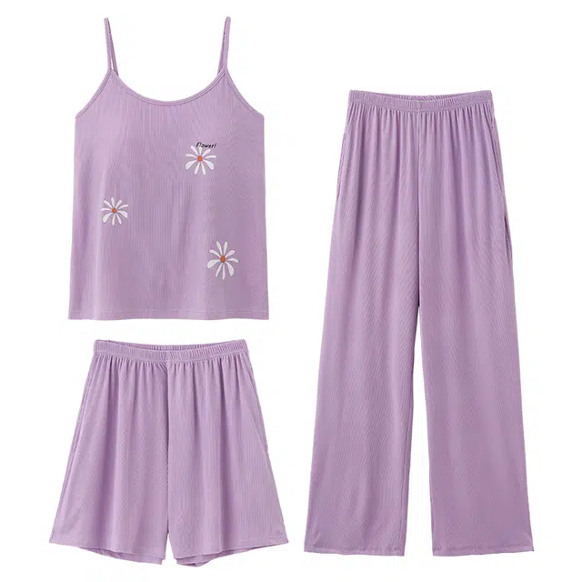 好福份 凉爽花朵字母印花可爱简约休闲家居服夏季睡衣套装 女款