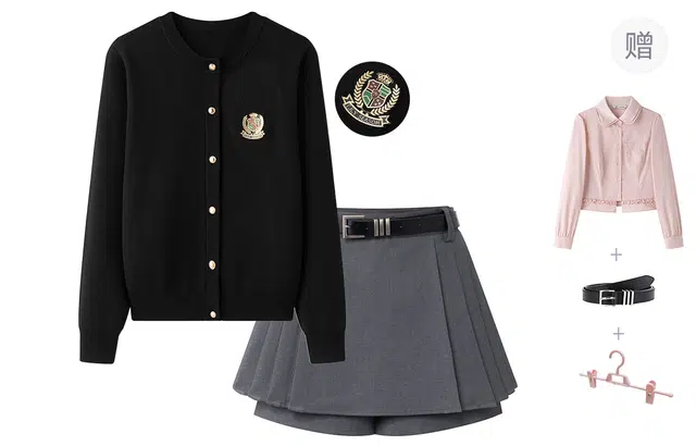 东鲸岁时记 慵懒风圆领单排扣舒适上衣中腰纯色简约短裙裙装套装 女款