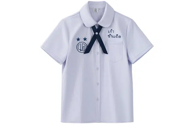 九条喵 字母刺绣领结短袖衬衫制服上装 女款 紫色