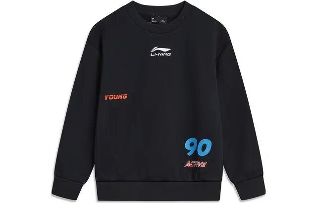 李宁儿童 运动生活系列 字母数字印花抓绒保暖卫衣 儿童款 黑色