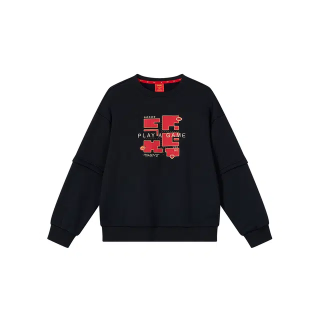 鸿星尔克儿童卫衣 舒适宽松洋气字母百搭 正黑 青少年