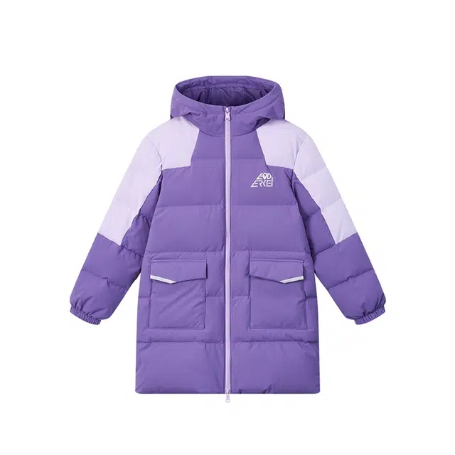 鸿星尔克儿童 连帽舒适柔软亲肤拼色羽绒服 凝夜紫 青少年