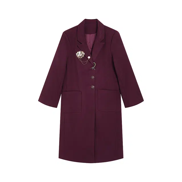 冰淇淋与鲸 纯色徽章挂饰单排扣中长款制服 女款