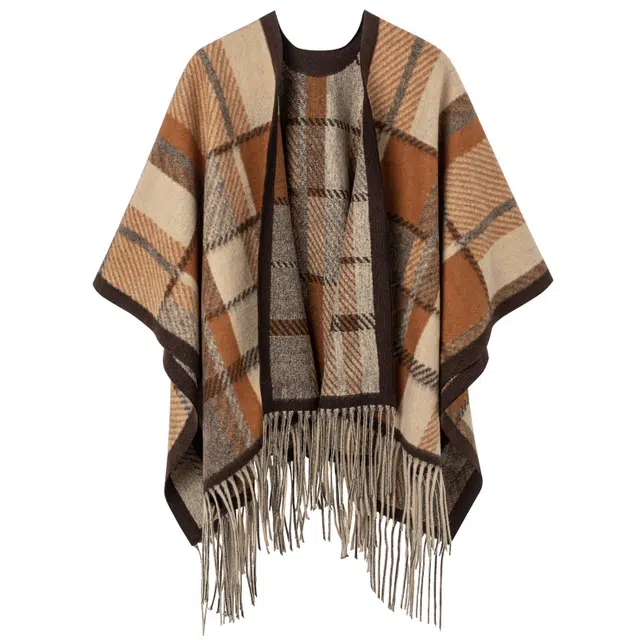 九条喵 斗篷式宽松常规款直筒披肩大衣制服 女款 卡其色