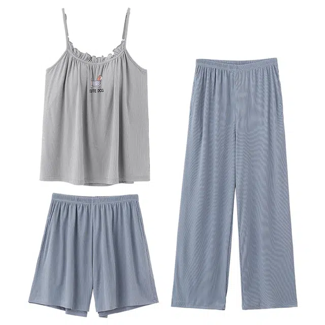 好福份 凉爽卡通小狗字母印花可爱简约休闲家居服夏季睡衣套装 女款