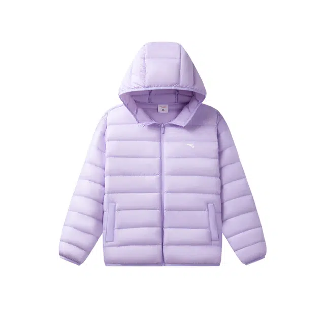 青少年 安踏儿童 轻暖系列柔软舒适连帽羽绒服 冷凝紫色