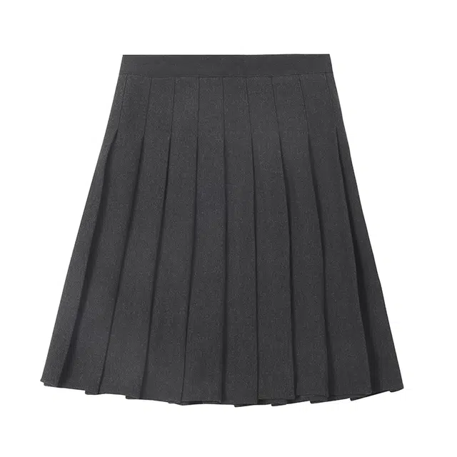 冰淇淋与鲸 学院风经典基础款纯色简约百搭高腰中长款半身裙百褶裙子气质高级感秋冬休闲短裙 女款