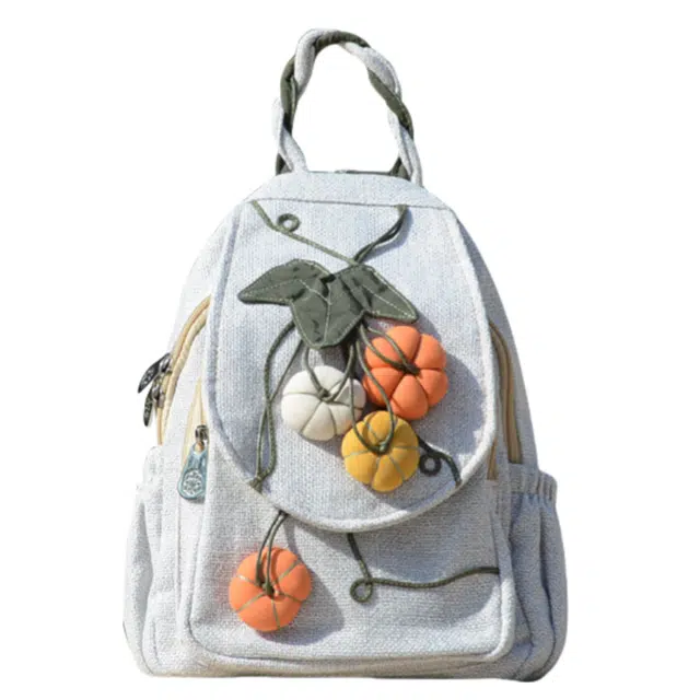 南潇湘 小众旅行商务收纳百搭出行个性逛街上课日常通勤高中生大学生 棉麻混纺 双肩包 常规 女款 乳白色