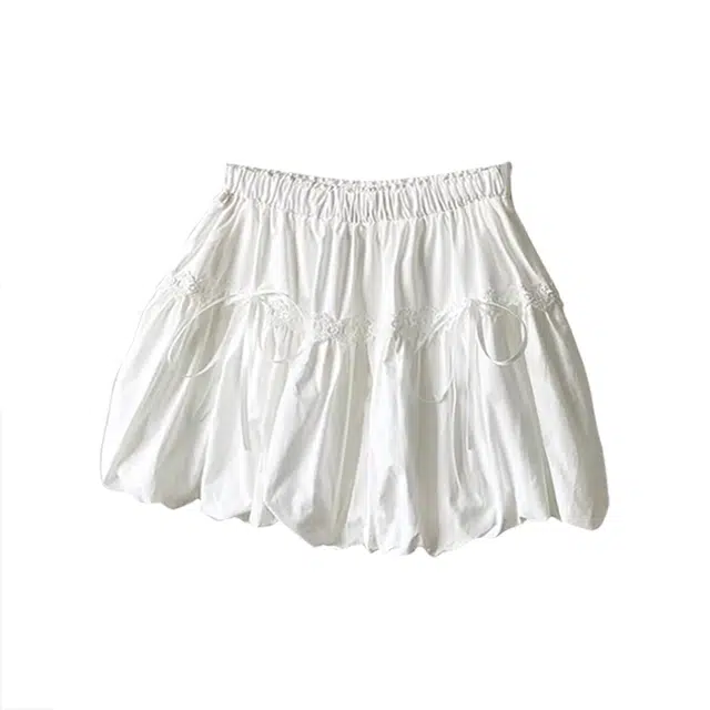 敲模女孩 文艺风韩版纯色时尚可爱蕾丝边休闲短裙 女款