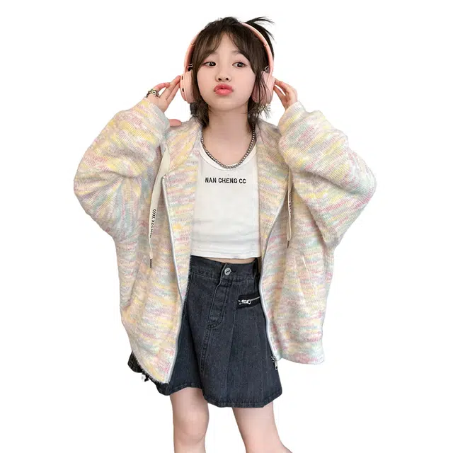 木木屋 舒适连帽拉链夹克外套 彩虹色 青少年