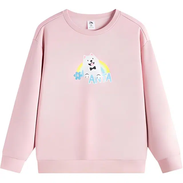 安踏儿童卫衣 卡通动漫字母圆领舒适透气百搭加绒 刚柔粉 青少年