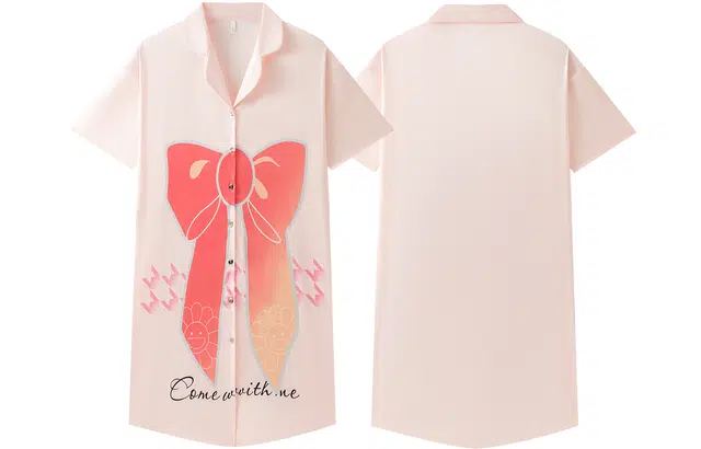 宫蝶 冰丝短袖宽松睡衣家居服舒适薄款休闲开衫夏季睡裙 女款