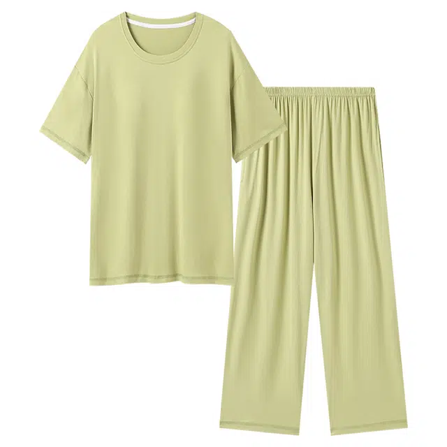 好福份 休闲圆领短袖长裤纯色可外穿家居服睡衣套装 女款