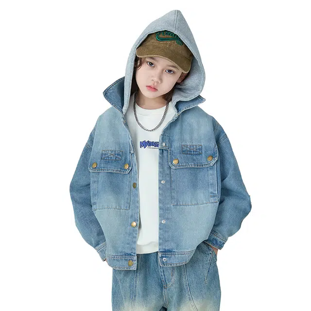 雅鹿夹克外套 洋气连帽舒适长袖 蓝色 儿童款