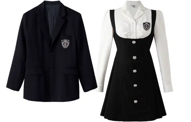 九条喵 纯色徽章西装收腰衬衫连衣裙制服套装 女款