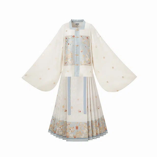 YunCangYue Embroidered White Moon Pavilion Ming Collar Shirt