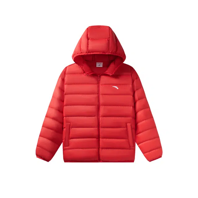 青少年 安踏儿童 轻暖系列 连帽舒适柔软羽绒服 经典红色