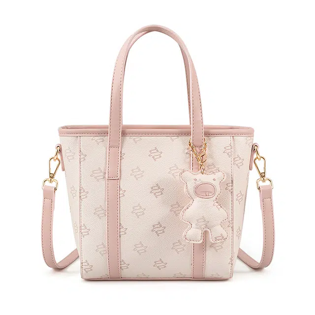 维尼奥 品牌经典时尚印花菜篮子包休闲百搭少女通勤包高颜值简约气质大学生上课水桶包 合成革 单肩斜挎手提包 女款 粉色