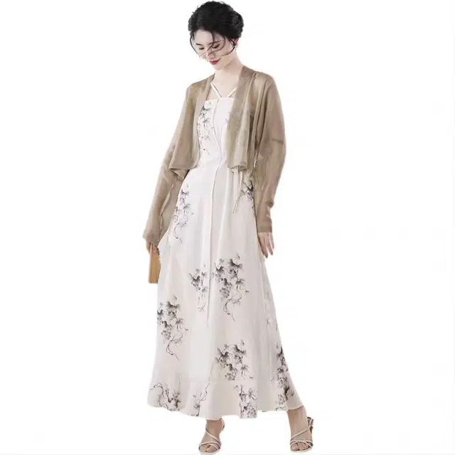 织造司 葡萄 宋制吊带连衣裙外套套装日常原创汉服 女款 白色