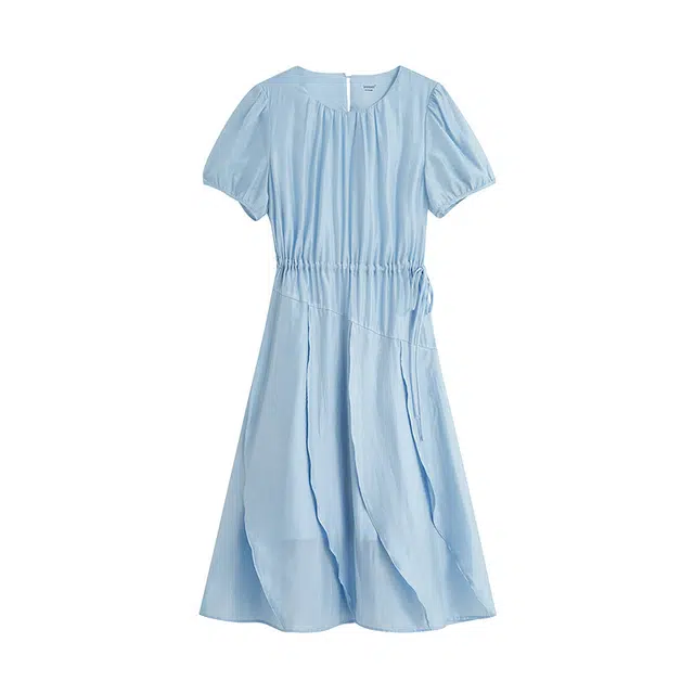 茵曼 纯色简约舒适百搭时尚短袖连衣裙 女款