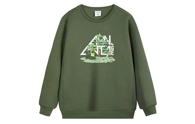 儿童款 安踏儿童 字母印花圆领长袖套头卫衣 墨玉绿