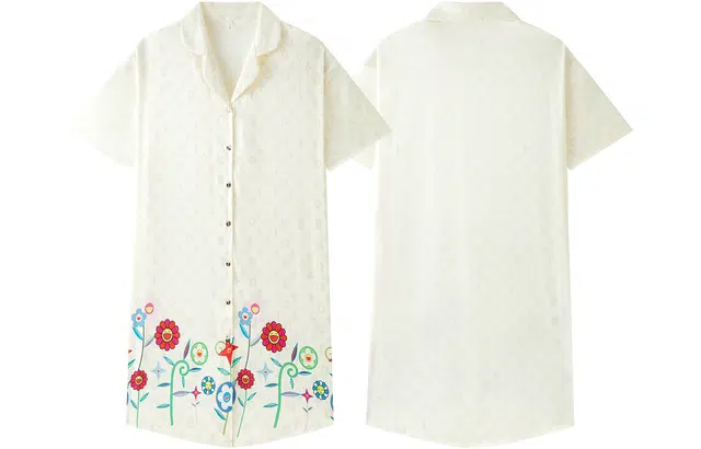 宫蝶 冰丝短袖宽松睡衣家居服薄款卡通休闲开衫夏季睡裙 女款